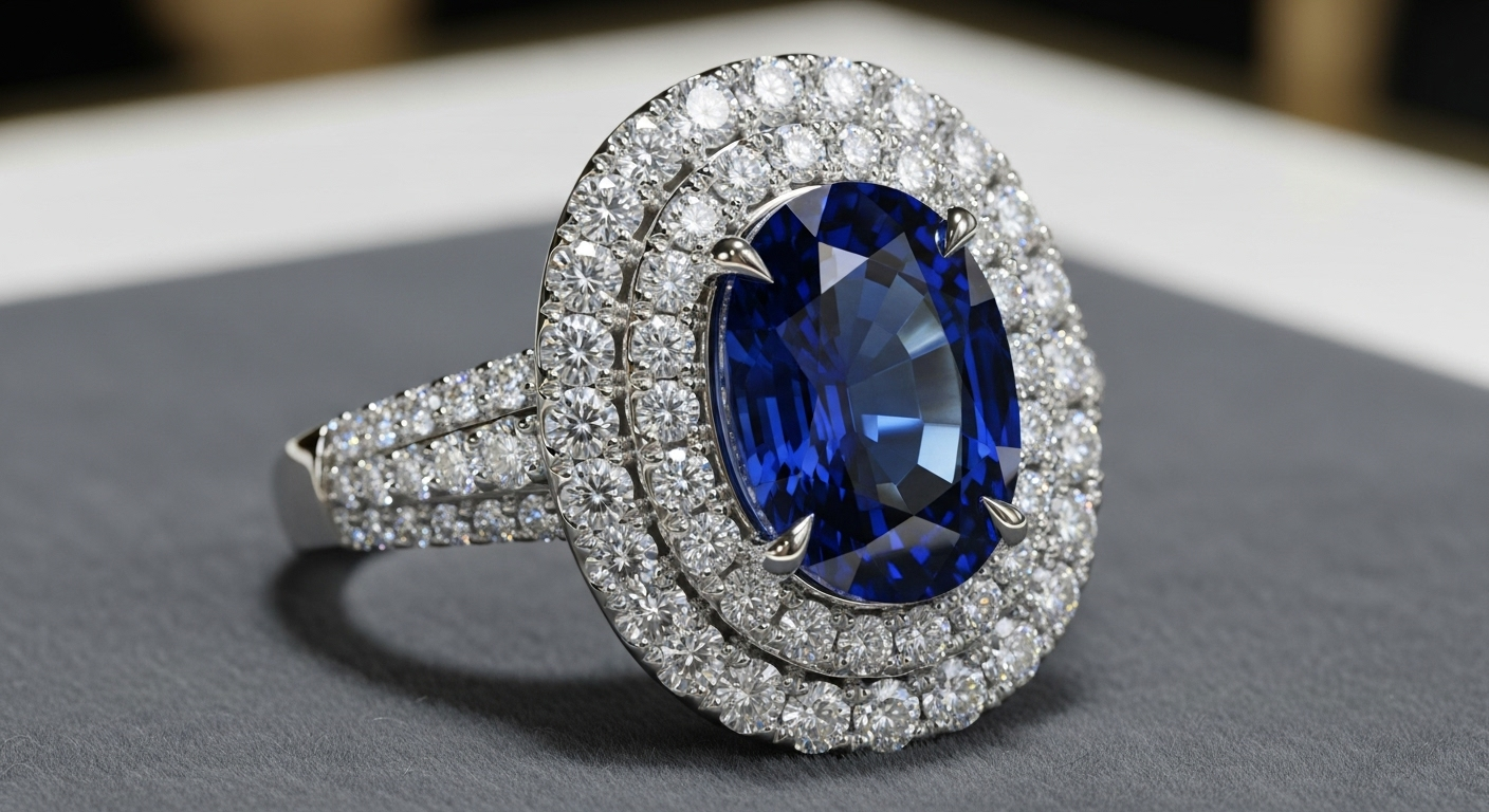The "Orion" Sapphire & Diamond Halo Ring (Replica)