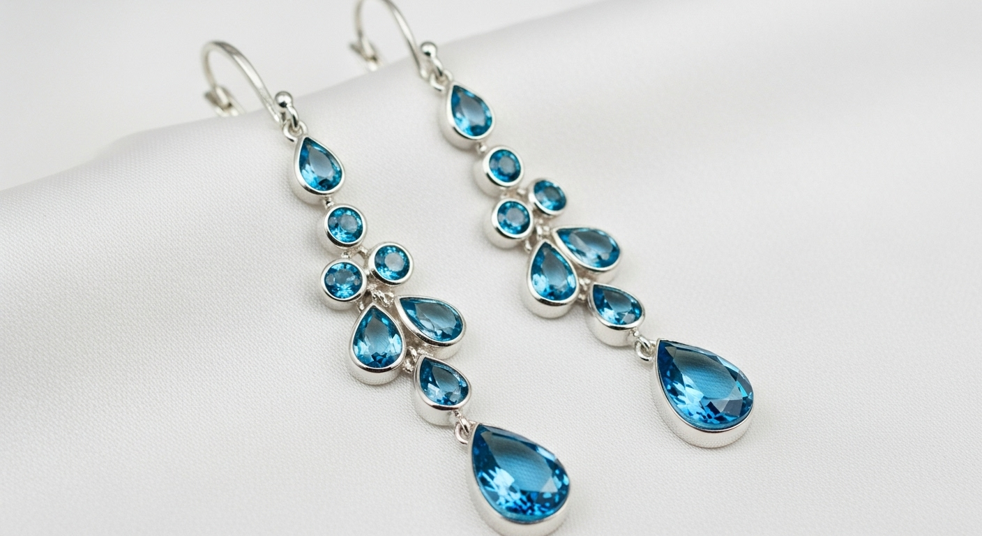 The "Cascade" Blue Topaz Drop Earrings (Replica)