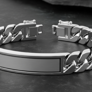 Men's Sterling Silver Curb Link ID Bracelet (Replica)