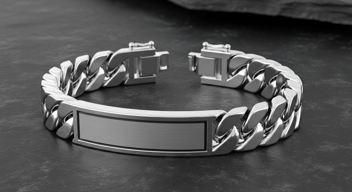 Men's Sterling Silver Curb Link ID Bracelet (Replica)